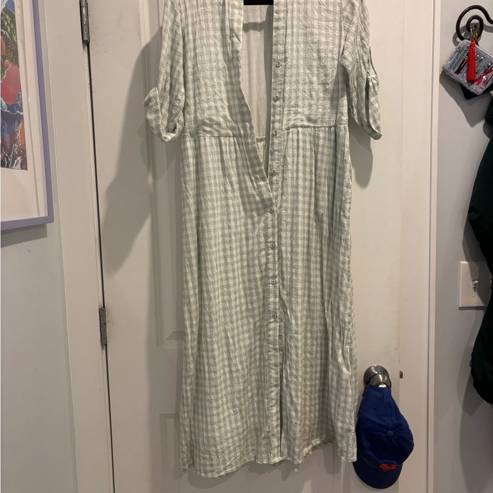 Green Plaid Midi Dress